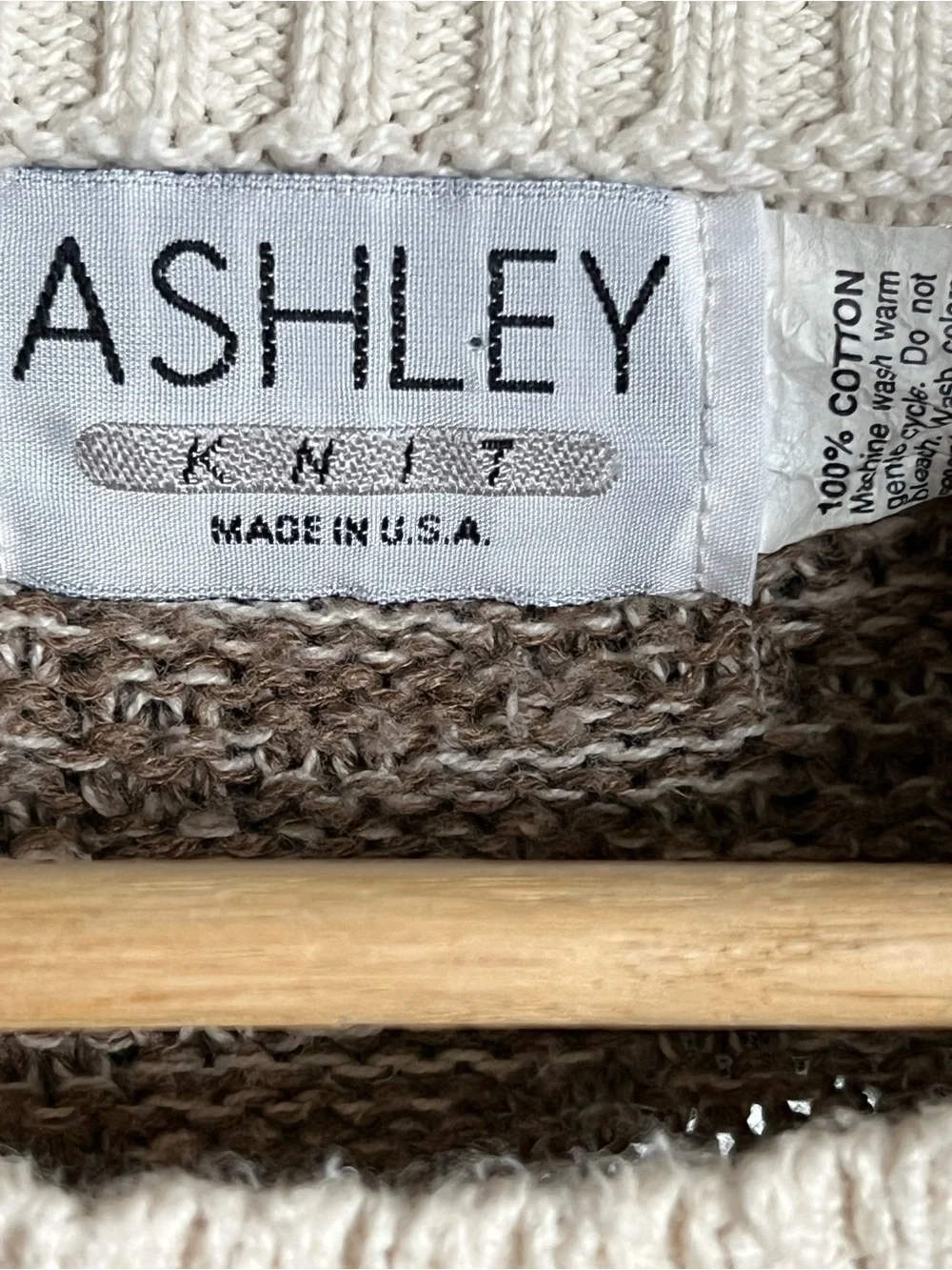 Ashley By 26 International Cream, Brown & Light Gray Geometric Crewneck Sweater